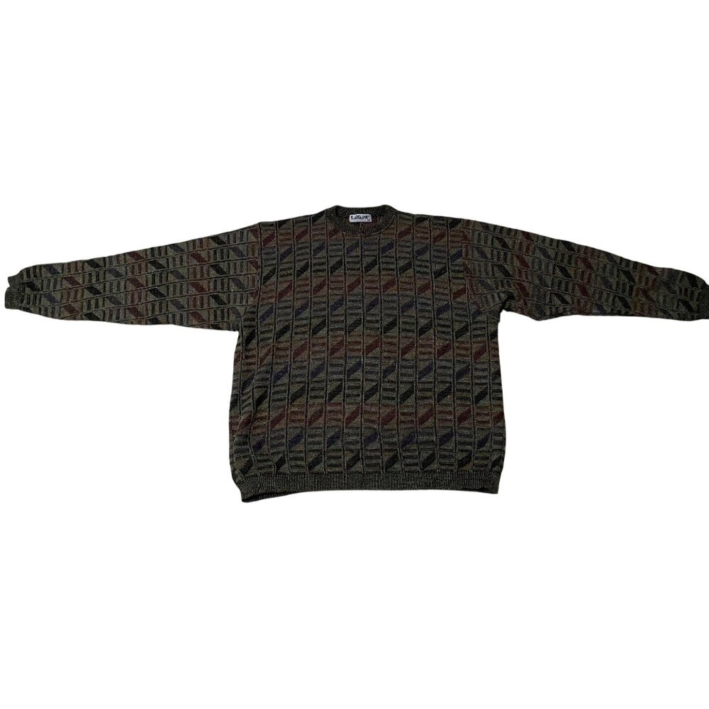 Vintage 90s Lavane New York Texture Sweater Men Cosby Style Size 2XT Green Brown